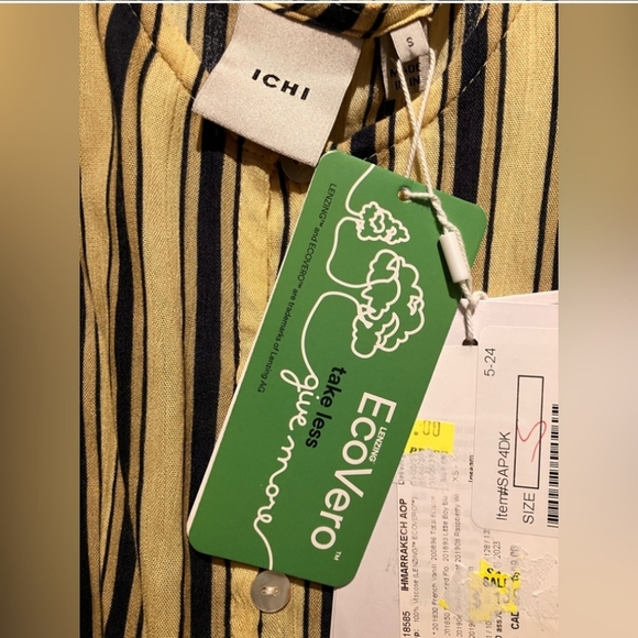 180.NWT Small ICHI SUMMER DRESS VISCOSE 201830/French Vanilla Stripe and NAVY - Picture 4 of 6